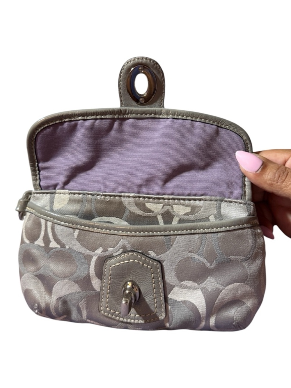 Coach Legacy Signature Optic Turnlock Flap Wristlet, Gray/Silver/Lavender - Picture 8 of 11